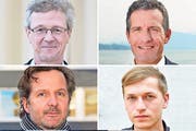 Die vier Diskussionsteilnehmer (jeweils von links): Stadtrat Adrian Borgula, Stefan Schulthess, Direktor SGV, André Bachmann Präsident a. i. der City-Vereinigung, Linus Petermann, Präsident Juso Stadt Luzern. (Bilder: LZ/PD)