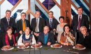Lebkuchenfeier 2013: (von links, vordere Reihe) Gerda Wickart, Elisabeth Speck, Emil Speck, Greth Sutter-Suter, Eva Hartmann; (hintere Reihe) Arthur Cantieni, Andreas Bossard, Dolfi Müller, Karl Kobelt, Vroni Straub-Müller und André Wicki. (Bild: PD)