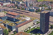 Der Zuger Güterbahnhof (rechts der Parktower). (Bild: Screenshot Google Maps)