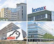 Die Volksinitiative wollte die Steuern für juristische Personen von 1,5 auf 2,25 Prozent anheben. Im Bild einige Luzerner Unternehmen: (oben von links) Monosuisse in Emmenbrücke und Komax in Dierikon, (unten von links) Bison in Sursee und CSS in Luzern (unten). (Bild: Archiv LZ)