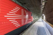 Halt an der Multifunktionsstelle ca. 800 Meter unter dem Dorf Sedrun.