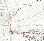 Die Strasse durchs Renggloch (rot) soll verbreitert und mit einem Veloweg ergänzt werden. (Bild: Grafik zvg)