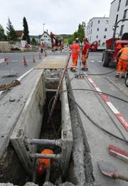 Die Bauarbeiten an der Göblistrasse/Industriestrasse haben im September 2016 begonnen. (Bild: Stefan Kaiser)