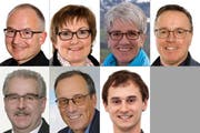 Die Mitglieder des neu gewählten Sarner Gemeinderats: Paul Küchler (CVP), Anna Kathriner (CVP), Manuela von Ah (parteilos), Jürg Berlinger (CVP), Beat Odermatt (FDP), Marcus Wälti (SVP) und Peter Seiler (SVP). (Bild: PD)