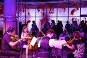Kleine Nachtmusik: Das New Yorker Streichquartetts Mivos bei seinem Auftritt am Freitag im Bourbaki, Luzern. (Bild: LF/Stefan Deuber)