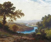 Derselbe Standort, verschiedene Ansichten: Gemälde von Robert Zünd, «Blick auf Luzern vom Stollberg», (1887) und eine Fotografie von Tobias Madörin, «Stollberg», 2017. (Bild: Kunstmuseum Luzern/Tobias Madörin)