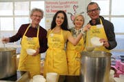 Sie schöpften am Donnerstag Suppe: Stadtrat Adrian Borgula, Miss Schweiz Lauriane Sallin, Stadträtin Manuela Jost und Moderator Andy Wolf. (Bild zvg)