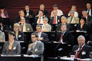 Ein Teil der 39 Kantonsräte starken CVP-Fraktion während der ersten Session am 20. Juni 2011 nach den letzten Wahlen. (Bild: Pius Amrein)