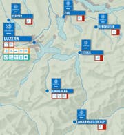 Die Winteruniversiade und die Standorte mit den Sportarten in der Zentralschweiz. (Bild: PD)