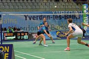 Céline Burkart (am Netz) und Oliver Schaller gewinnen in Yverdon ihr erstes internationales Turnier im Mixed. (Bild: PD (Yverdon, 24. Oktober 2016))
