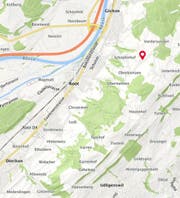 Im Gebiet zwischen Root und Udligenswil hat die abgelegene Scheune gebrannt (Markierung). (Bild: search.ch)