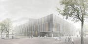 So sieht das neue Oberstufenschulhaus von Horw aus. (Bild: Lussi + Halter Partner AG)