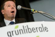 Martin Bäumle, Präsident der Grünliberalen, an der Delegiertenversammlung am Samstag in Lausanne. (Bild: Keystone)