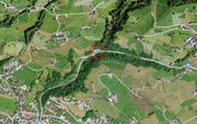 In diesem Bereich wird der Durchlass des Chefibachs in Oberägeri erneuert. (Bild: Screenshot maps.serach.ch)