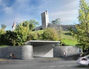 Ursprüngliche Visualisierung der Einfahrt zum Parkhaus Musegg. (Bild: PD)