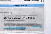 Bild: Inserat in der Zeitung