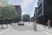Im Chamer Zentrum (Bild in Blickrichtung Rabenkreisel) sollen Radfahrer und Fussgänger dereinst mehr Platz haben. (Bild: Visualisierung: PD)