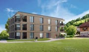 Eine Visualisierung des Alterszentrums im Gebiet Bodenmatt: Fotomontage mit Neubau Haus A. (Bild: PD / Gemeinde Entlebuch)