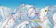 Ausschnitt aus der Skiarena Andermatt-Sedrun mit der neuen Sesselbahn Schneehüenerstock (blau eingekreist). (Bild: PD)