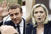 Sie treffen in der Stichwahl um das französische Präsidentenamt aufeinander: Der Parteilose Emmanuel Macron und die Front-National-Chefin Marine Le Pen. (Bilder: Keystone)