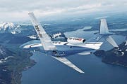 Der dritte Prototyp des PC-24 unterwegs über dem Vierwaldstättersee. (Bild: pd)