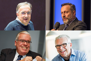 Vier der 56 reichsten Zentralschweizer (im Uhrzeigersinn): Sergio Marchionne (Ferrari und Fiat; oben links), Ex-Novartis-CEO Daniel Vasella, Hans-Peter Strebel (EVZ) und Klaus-Michael Kühne (Kühne + Nagel). (Bilder: Keystone, Roger Grütter, Keystone, Dominik Wunderli)