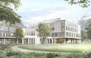 Aussenansicht des künftigen Kantonsspital Uri von der Spitalstrasse aus gesehen. (Bild: PD)