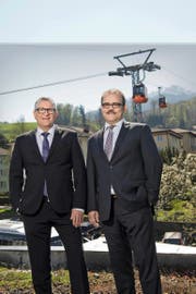 Zufriedene Gesichter bei den Pilatus-Bahnen: CEO Godi Koch (links) und Verwaltungsratspräsident Bruno Thürig. (Bild Dominik Wunderli)