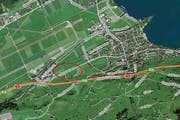 Die Stanserstrasse (rot eingekreist) in Buochs. (Bild: map.search.ch)