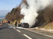 Das Fahrzeug geriet auf dem Pannenstreifen in Brand. (Bild: Luzerner Polizei)