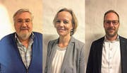Sie treten in Baar für die FDP an (von links): Jost Arnold, Sonja Zeberg nd Karl Bürgler. (Bilder: Rahel Hug)