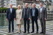 Nun ist der Luzerner Stadtrat wieder komplett (vlnr): Martin Merki, Manuela Jost, Beat Züsli, Adrian Borgula und Stefan Roth. (Bild: Boris Bürgisser / Neue LZ)