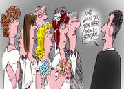Schlangestehen beim Zivilstandsamt. (Karikatur Jals/Neue LZ)