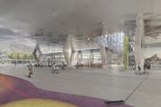 Bereich unter Brücke: Blick vom Skaterpark Richtung Kletterhalle und Lift. (Bild: PD/ Visualisierung Astra)