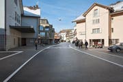 So soll das Portal zur Tempo-30-Zone beim Dorfplatz dereinst aussehen. (Bild: Visualisierung PD)