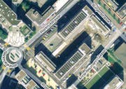 Blick von oben auf die betroffene Überbauung in der Tribschenstadt. (Bild mapsearch.ch)