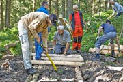 Pilatusputzer stellen einen Prügelweg wieder her. (Bild: PD)