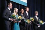 Die fünf besten Absolventen der Kantonsschule Zug, von links: Emanuel Zwyssig, Rahel Huwyler, Klemens Iten, Vincent van der Brugge und Valdemar Thanner.