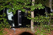 Das Auto blieb auf der Seite liegend im Gehölz stecken. (Bild: Luzerner Polizei)