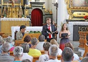 Musizierten in der Wallfahrtskirche St. Ultrich in Oberschongau: (von links) Naoki Kitaya, Richard Helm und Marina Bärtsch.