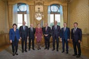 Der Bundesrat mit Ignazio Cassis (neben Bundeskanzler Walter Thurnherr ganz rechts). (Bild: Karl-Heinz Hug/Key (Bern, 20. September 2017))