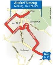 Umzugsroute am 16. Februar in Altdorf. (Bild: Grafik: Janina Noser)