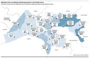 Der Mittelwert der monatlichen Wohnungsmieten in der Stadt Luzern. (Bild: Grafik Oliver Marx)