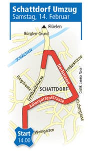 Umzugsroute am 14. Februar in Schattdorf. (Bild: Grafik: Janina Noser)
