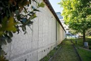 Das flächendeckende Wabenmuster auf der Wand neben der Jugendherberge fristet an seinem schattigen Ort heute eher ein Schattendasein. Zeit, wieder einmal bewusst hinzuschauen. (Bild Maria Schmid)