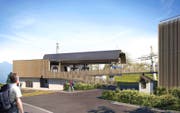 So soll die neue Talstation der Rotenfluh-Gondelbahn in Rickenbach künftig aussehen. (Bild: PD)