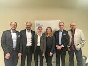 Die Kandidaten der FDP Cham (von links): Thomas Gander, Arno Grüter, Petra Muheim Quick, Jill Nussbaumer, Thomas Sägesser und Tao Gutekunst. (Bild: Andrea Muff (Cham, 1. März 2018))