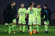 Aarau's players reacts after losing against Servette, during the Challenge League soccer match of Swiss Championship between Servette FC and FC Aarau, at the Stade de Geneve stadium, in Geneva, Switzerland, Saturday, February 24, 2018. (KEYSTONE/Salvatore Di Nolfi) (Bild: Salvatore Di Nolfi / Keystone (Genf, 24. Februar 2018))