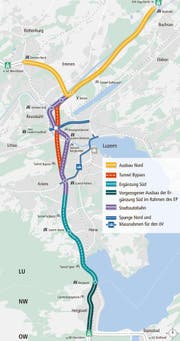 Bypass Luzern: Geplant ist ein neuer Tunnel sowie der Ausbau der Autobahn auf drei Spuren. (Bild: Kanton Luzern)