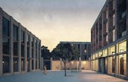 Blick in den Hof des Bauprojekts «Im Grund», das die Stadt und die Kirchgemeinde Willisau mit Privaten realisieren wollen. (Bild: Visualisierung: PD)